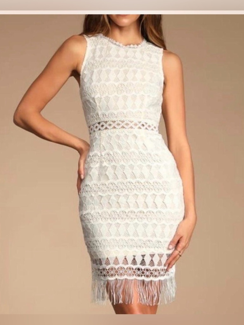 Lulus White Lace Crochet Fringe Dress Small Boho Bridal Shower Beach Bodycon - Picture 2 of 6